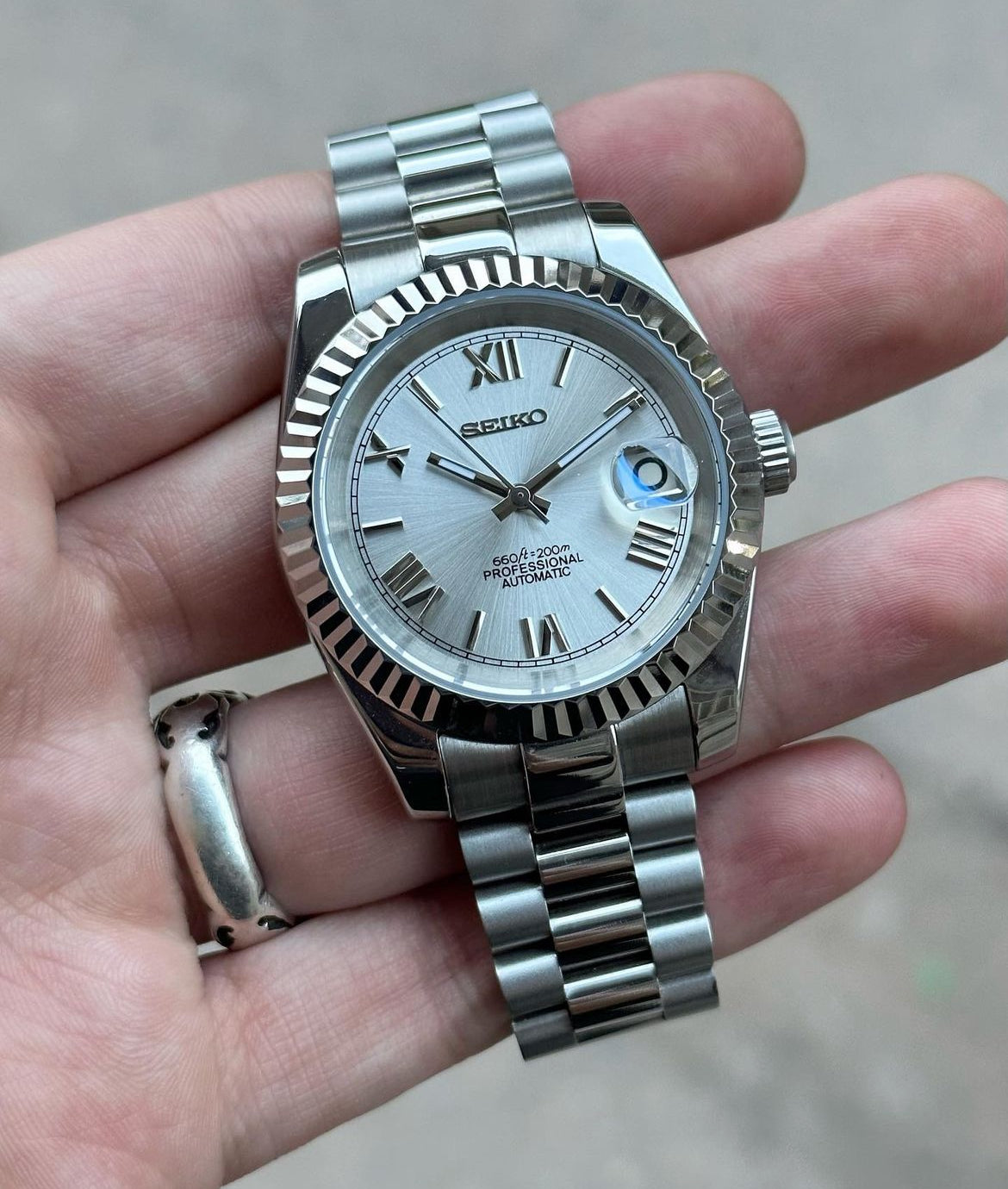 "Arctic White" Roman Dial SeikoMod Datejust