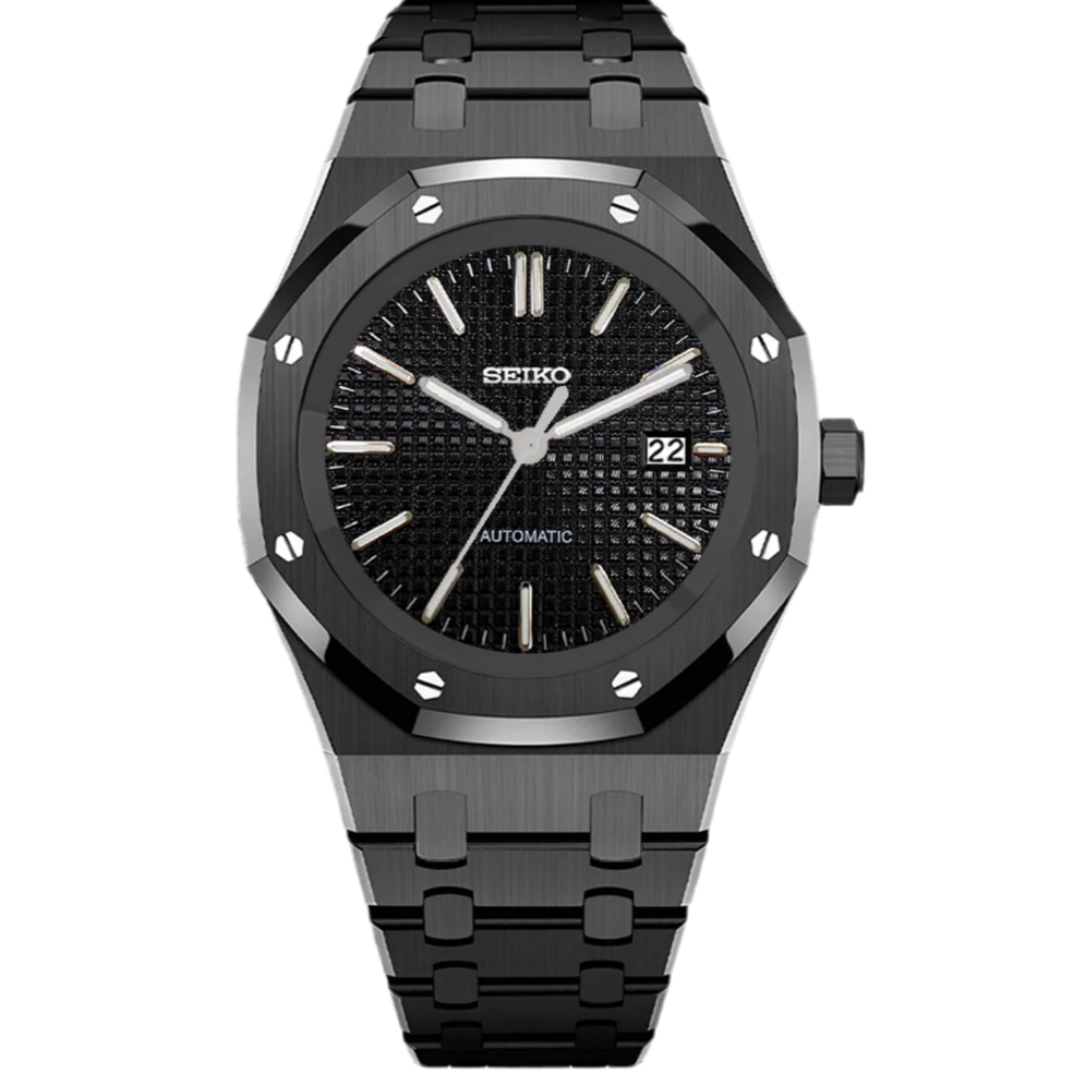 SeikoMod Royal Oak Black Steel Gauffré