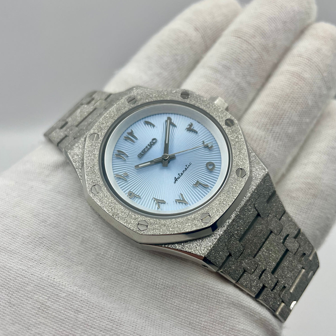 Royal Oak Frosted Arabic Blue Sunburst - SeikoMod
