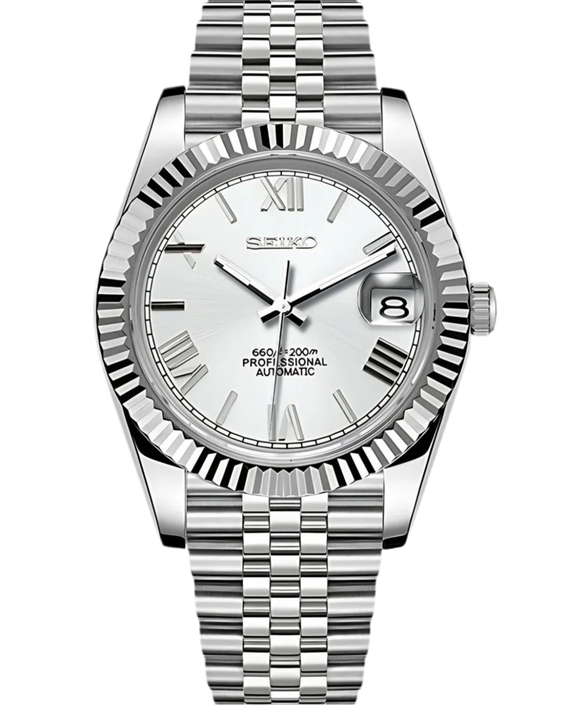 Datejust "Blanco Ártico" con números romanos - SeikoMod