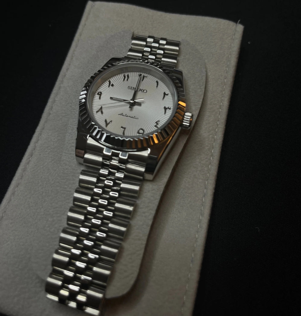 SeikoMod Datejust Arabic Dial White SunBurst