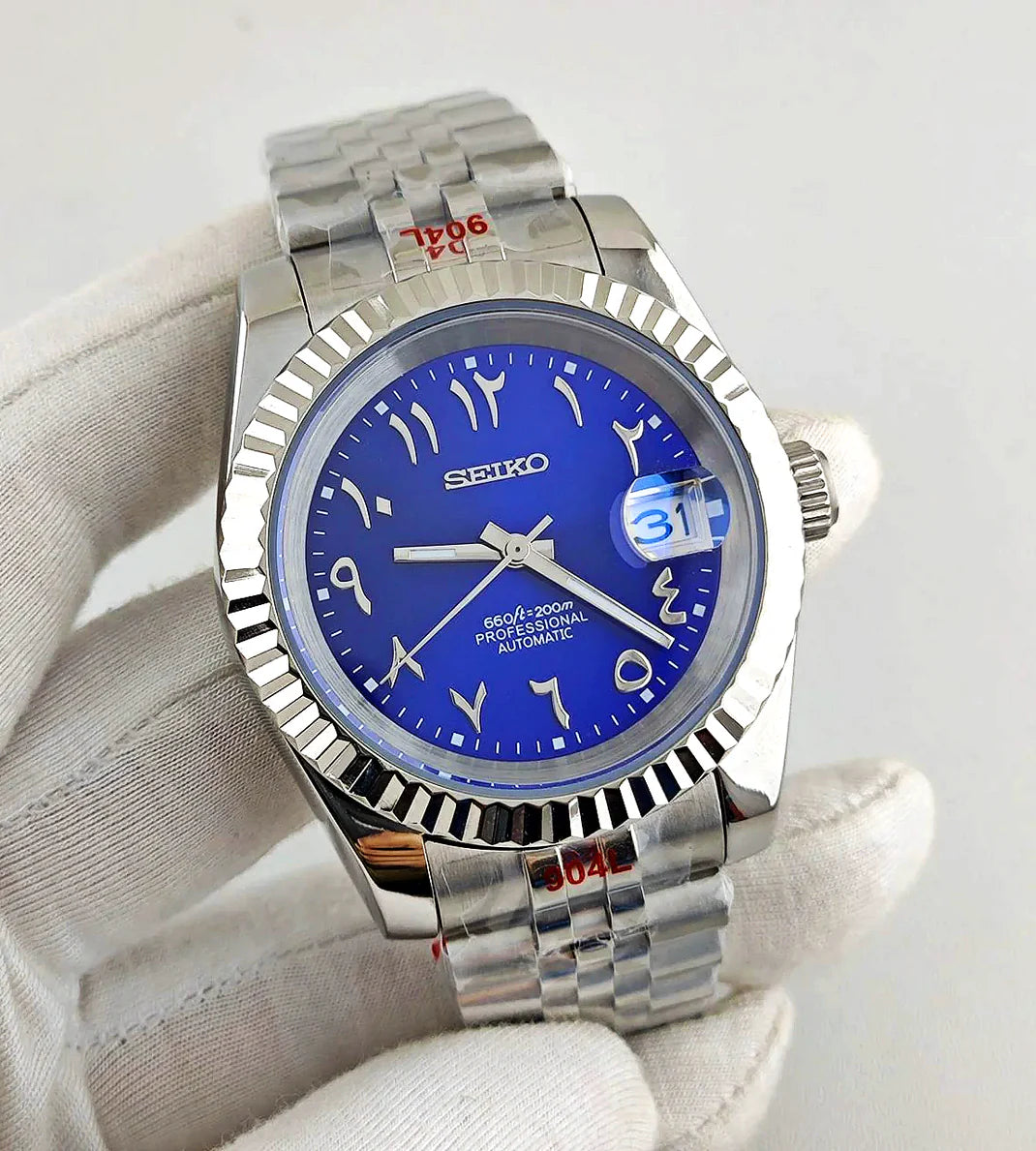 SeikoMod Arabic Blue silver Dial