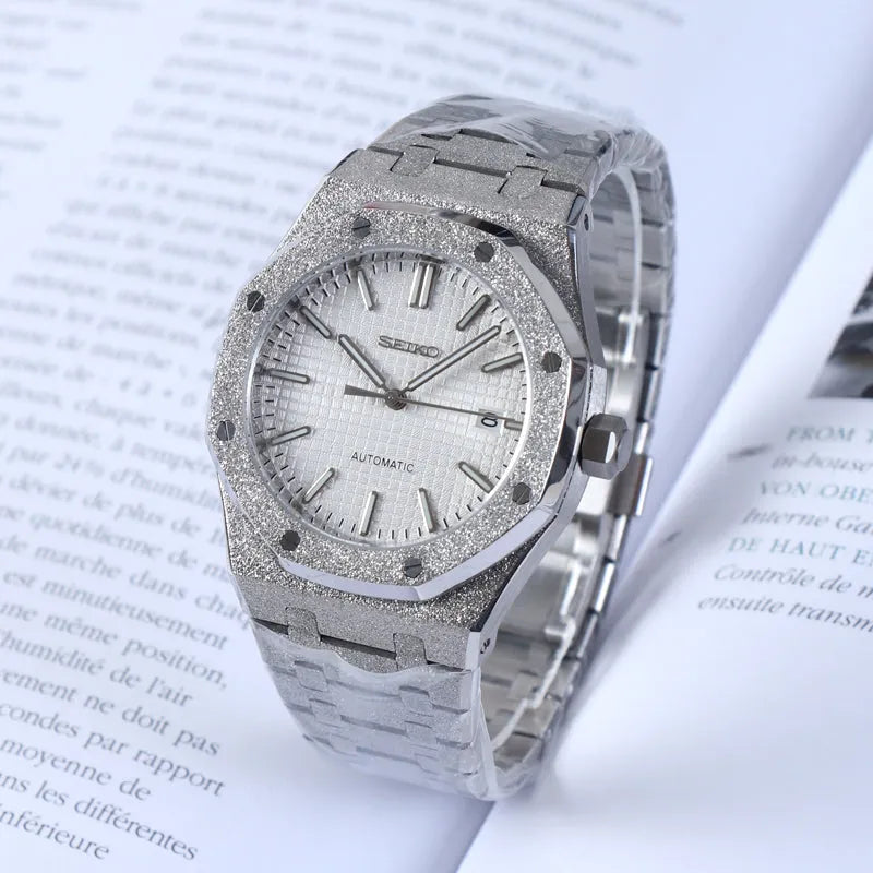 SeikoMod Royal Oak Frosted White gauffré