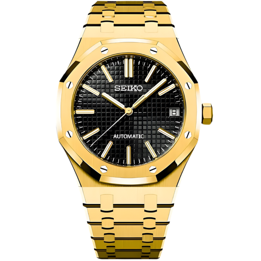 SeikoMod Royal Oak Gold Black Waffle