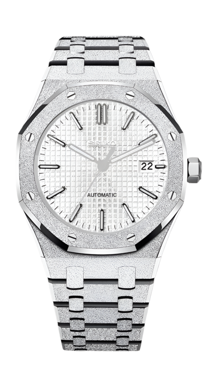 SeikoMod Royal Oak Frosted White gauffré