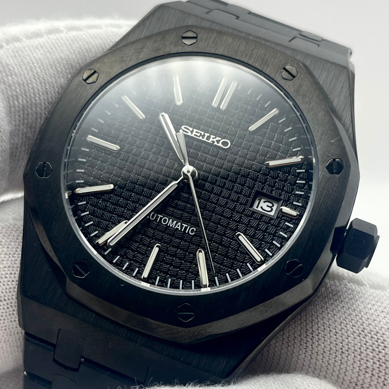 SeikoMod Royal Oak Black Steel Gauffré