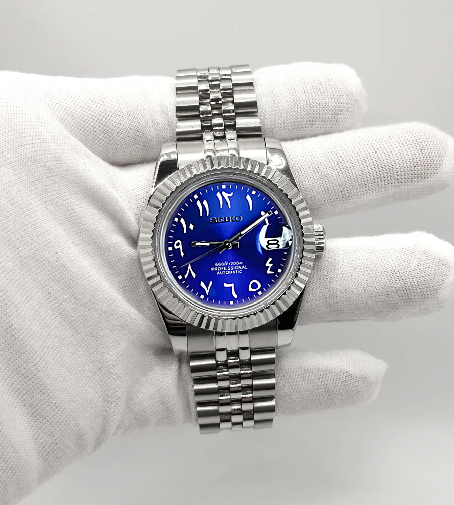 SeikoMod Arabic Blue silver Dial