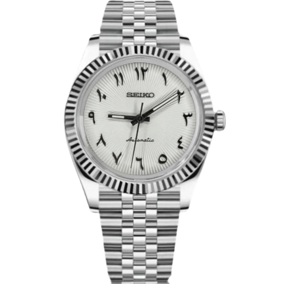 SeikoMod Datejust Arabic Dial White SunBurst