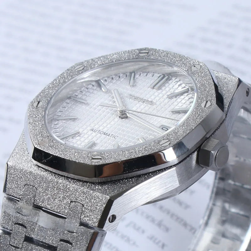 SeikoMod Royal Oak Frosted White gauffré