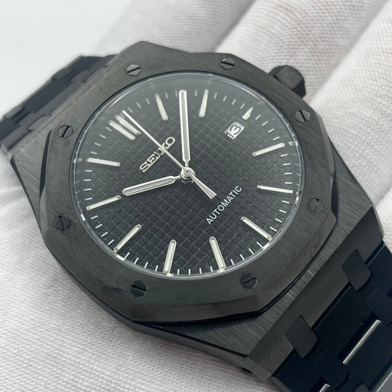 SeikoMod Royal Oak Black Steel Gauffré