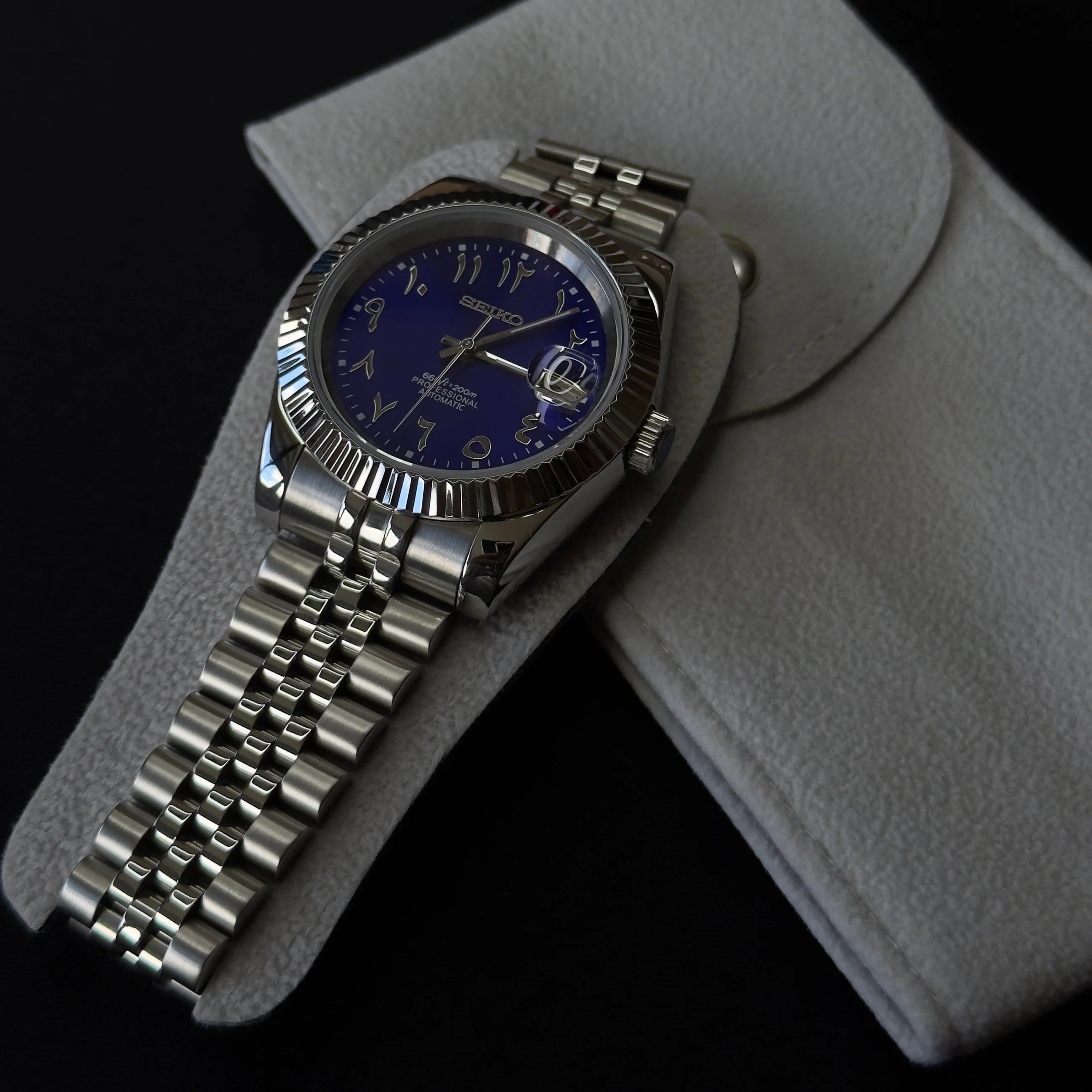 SeikoMod Arabic Blue silver Dial