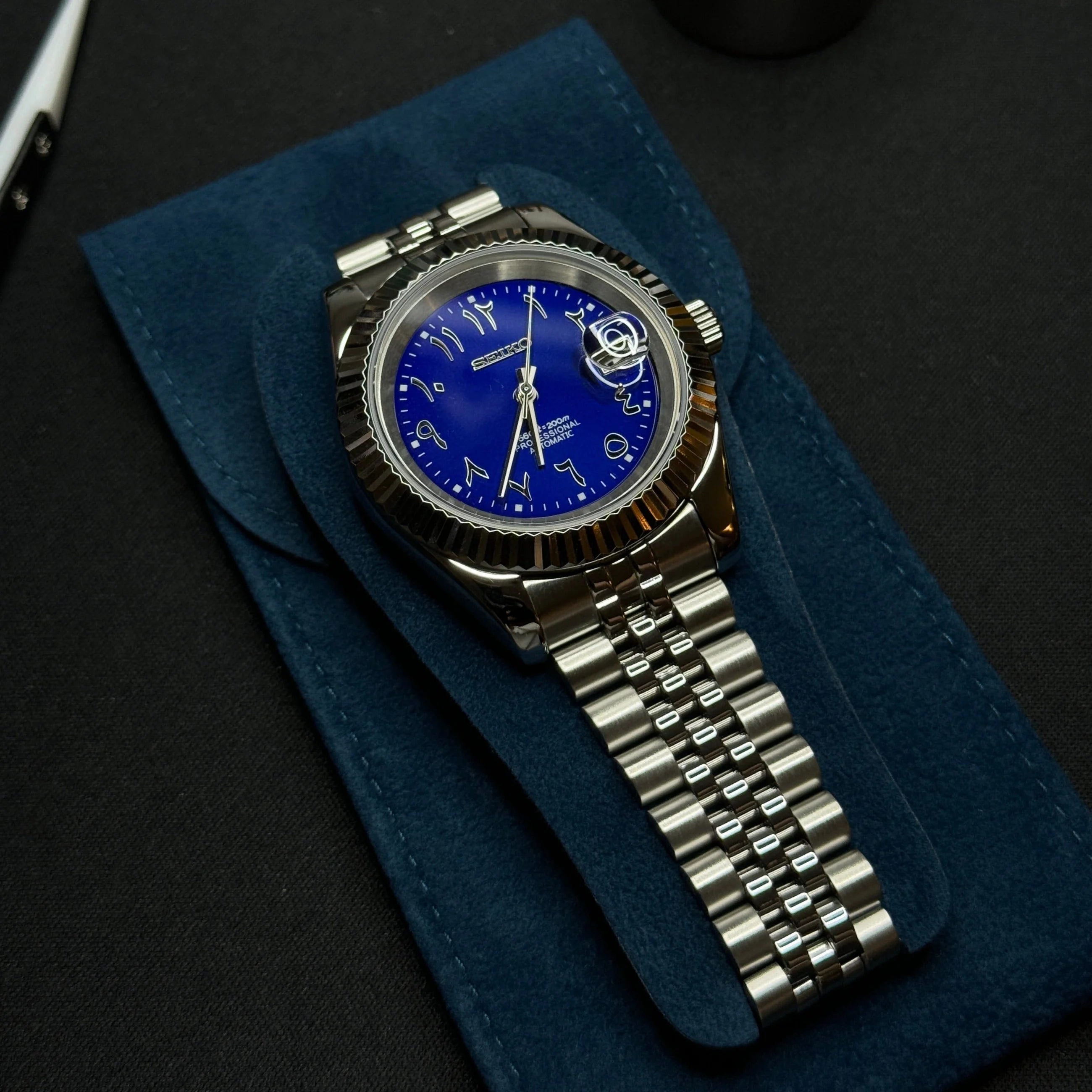 SeikoMod Arabic Blue silver Dial