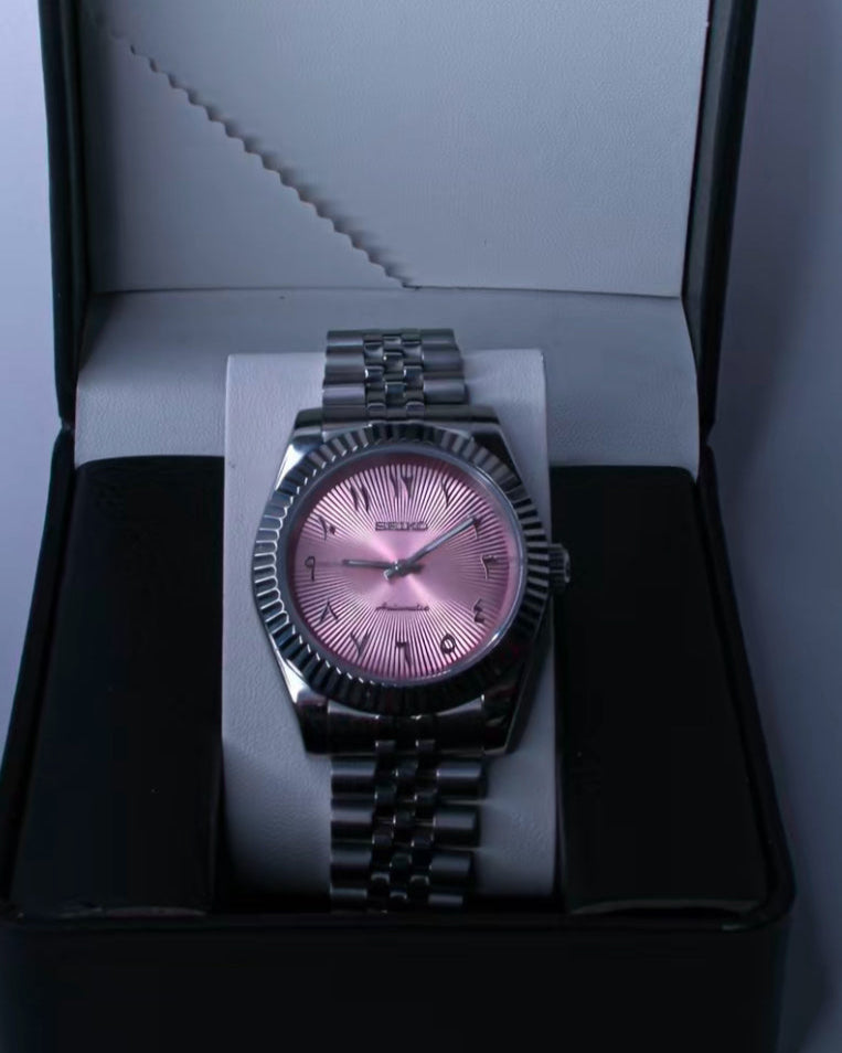DateJust - Reloj árabe rosa con efecto sol - SeikoMod